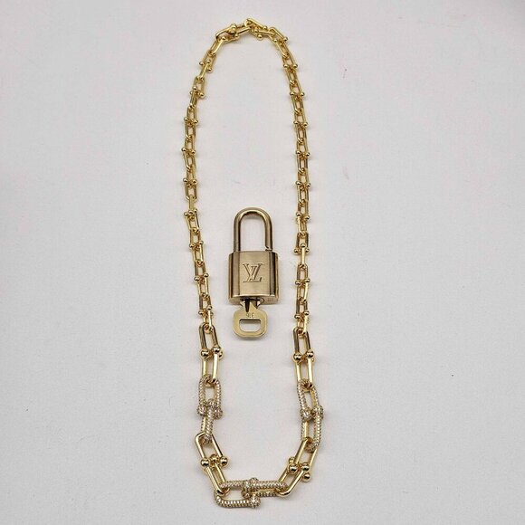 Auth Louis Vuitton Lock & Key w/unbranded 925 Pure Silver Gold plated Necklace - Picture 8 of 12